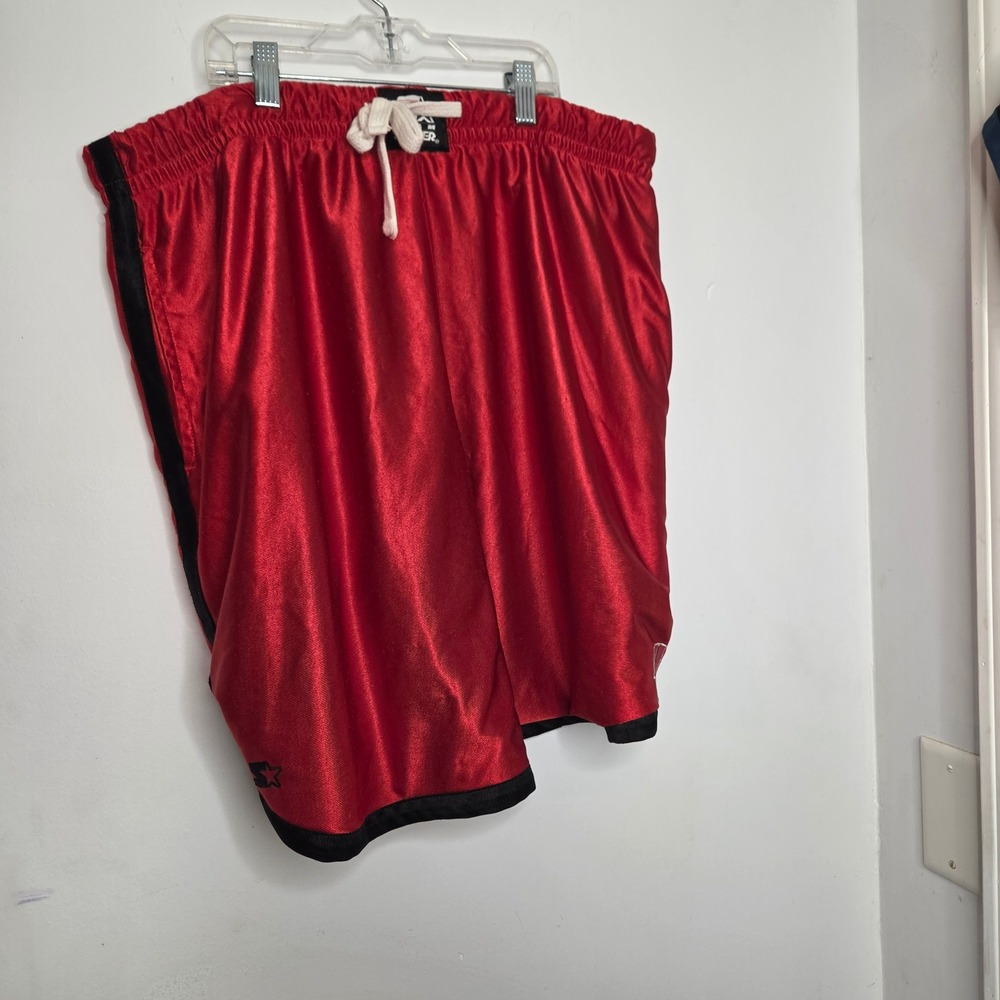 Starter Mens Red Shiny Satin Basketball Shorts XL Black Side Stripe Athletic